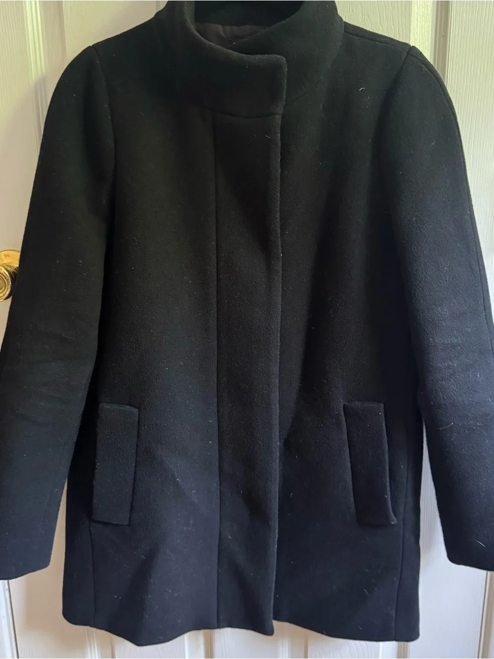 J. Crew Black Stand-Collar Wool-Blend Coat with Zip